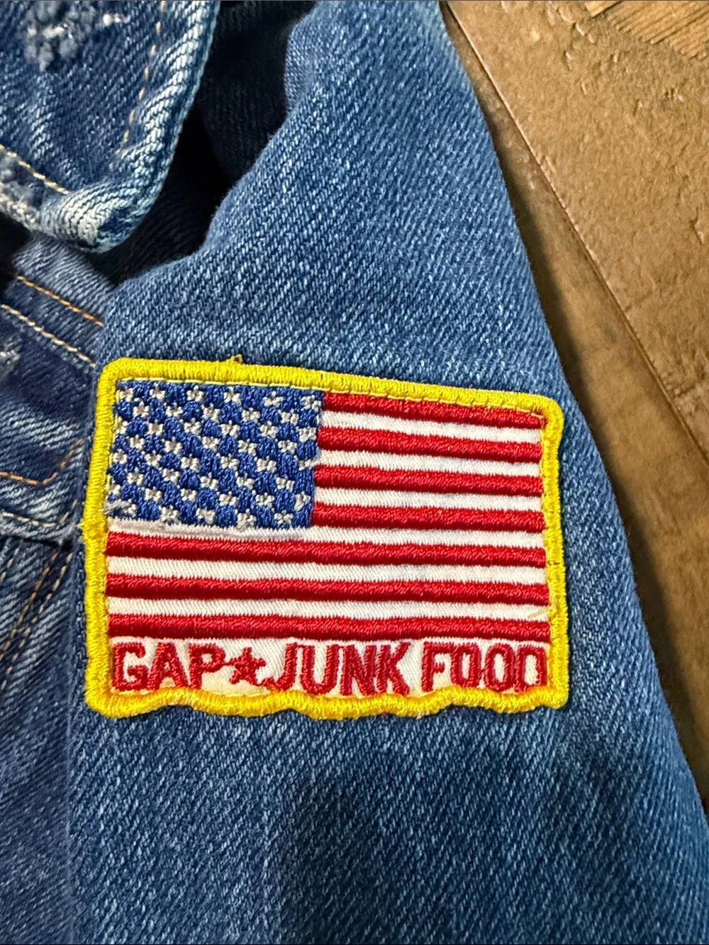 Junk Food + Gap Classic Kids Denim Jean Jacket with Flag Patch - Blue